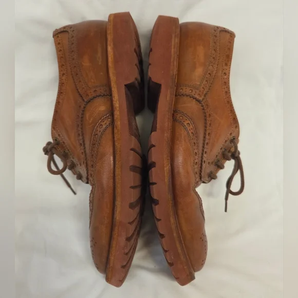 Brunello Cucinelli Cognac Leather Wing Tip Derby Oxfords 42 - Picture 3 of 16